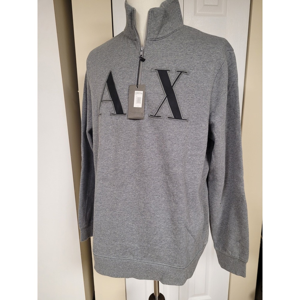 Armani Exchange Mens AX Logo 1/4 Zip Pullover Sweatshirt Gray Size XL NWT